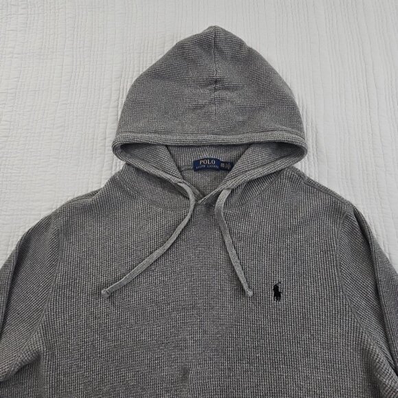 Polo Ralph Lauren Waffle Knit Hoodie Men's XXL Grey Long Sleeve Drawstring EUC - Picture 5 of 14